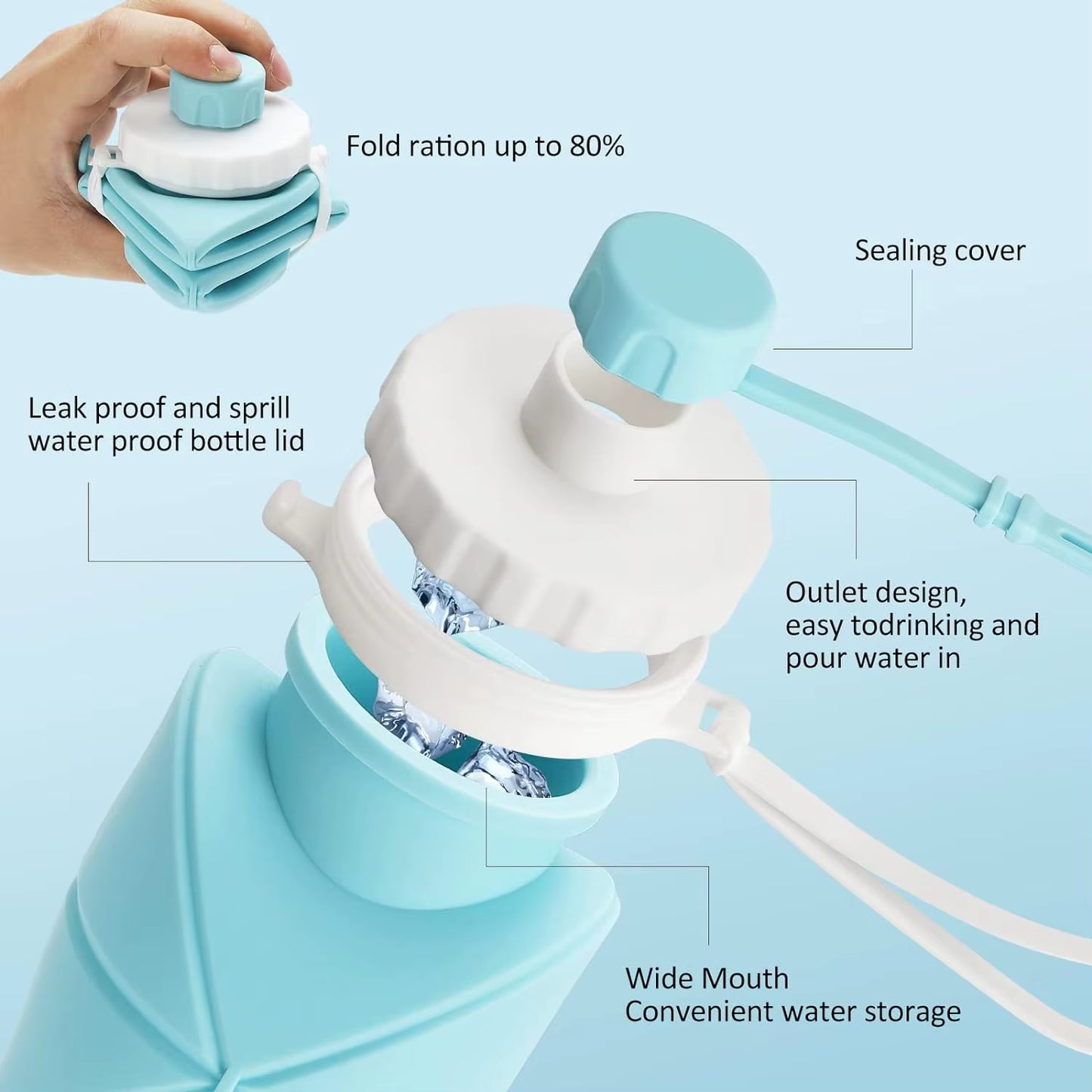 Silicone Collapsible Sports Water Bottles Outdoor Camping Folding Water Cup Large Capacity Travel Foldable Leakproof.Kettle